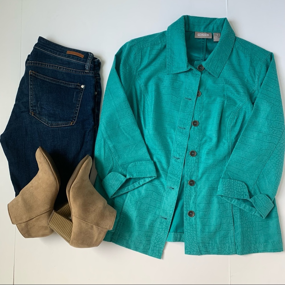 Chico’s Turquoise Button Down Lightweight Jacket - image 2
